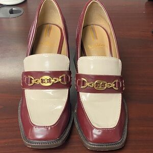 Sam Edelman Maroon and Cream Loafers with Gold Accent